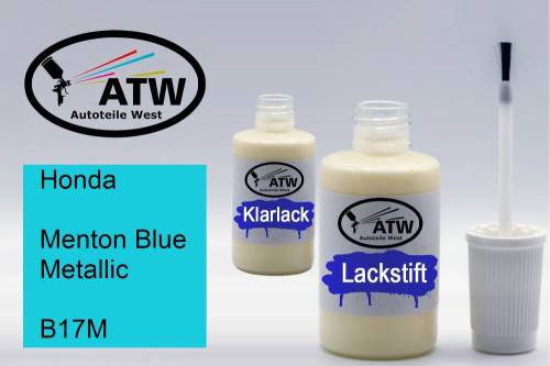 Honda, Menton Blue Metallic, B17M: 20ml Lackstift + 20ml Klarlack - Set, von ATW Autoteile West.